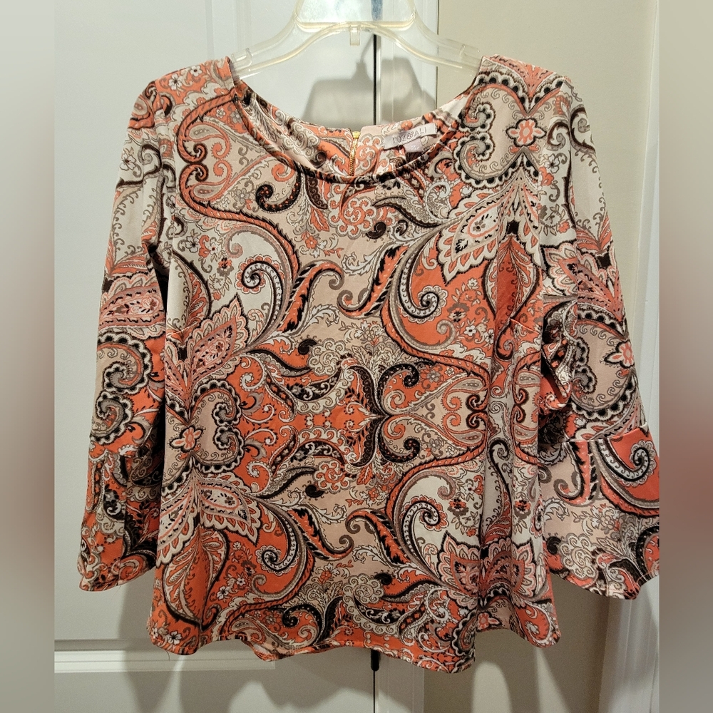 Roz & Ali Paisley Print Women's Top - Coral And Brown